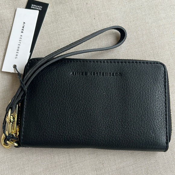 Black Leather Zip Around Wristlet by Aimee Kestenberg - New with Tags - Picture 8 of 8